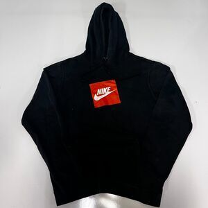 Nike Hoodie Mens S Black Orange Box Logo Futura Pullover Sweatshirt Swoosh